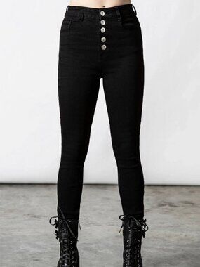 RARE Killstar Ravens Cross skinny jeans LARGE cross buttons high waist NWT
